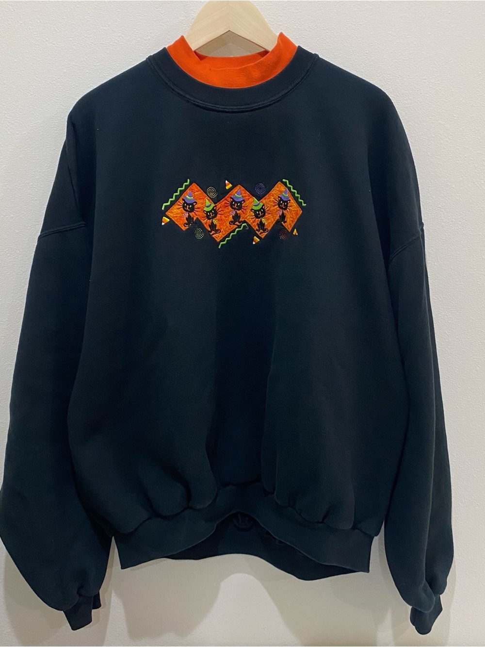 Vintage 90s Halloween Pleasant Shade Sweatshirt Sz 2XL Black Cats Mock Neck